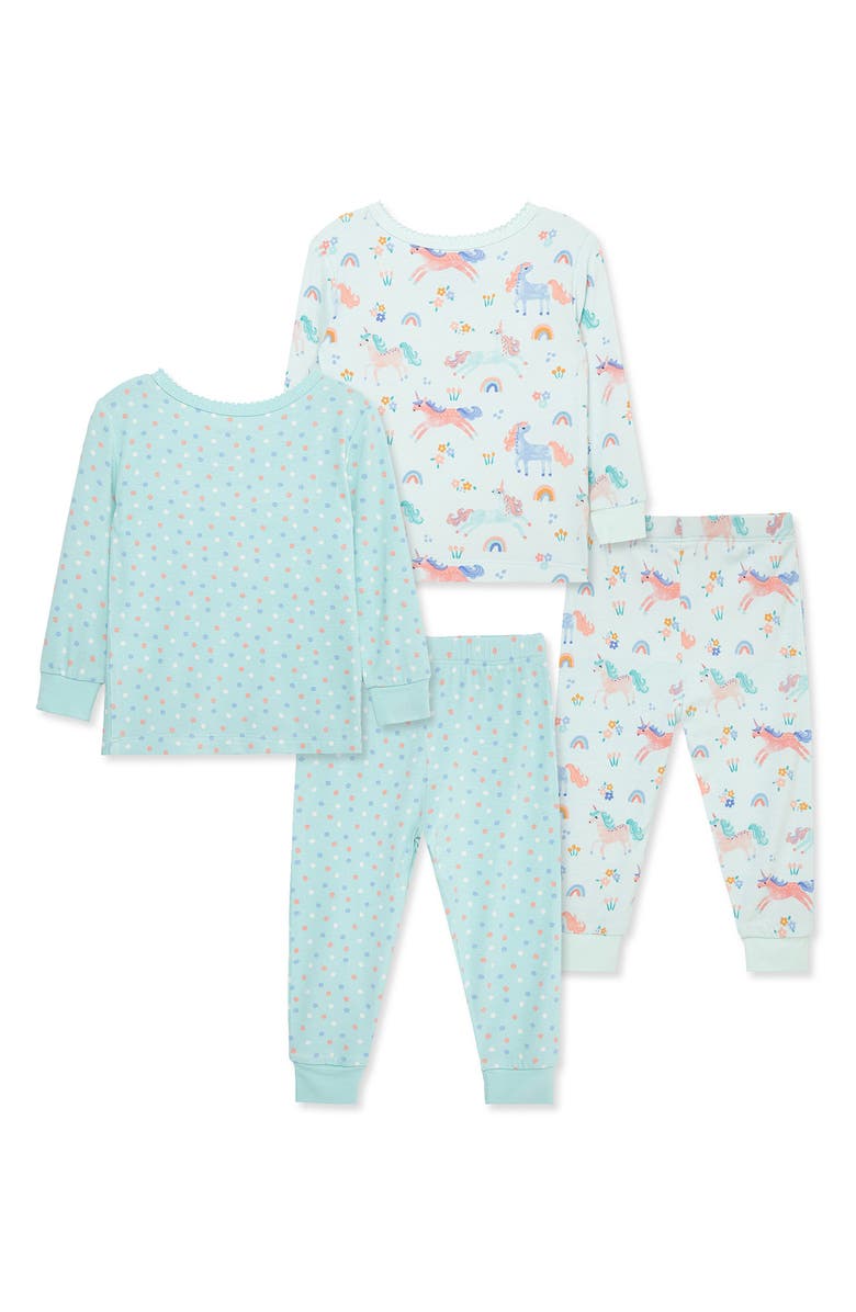 Little Me Unicorn 4-Piece Pajamas, Alternate, color, Aqua