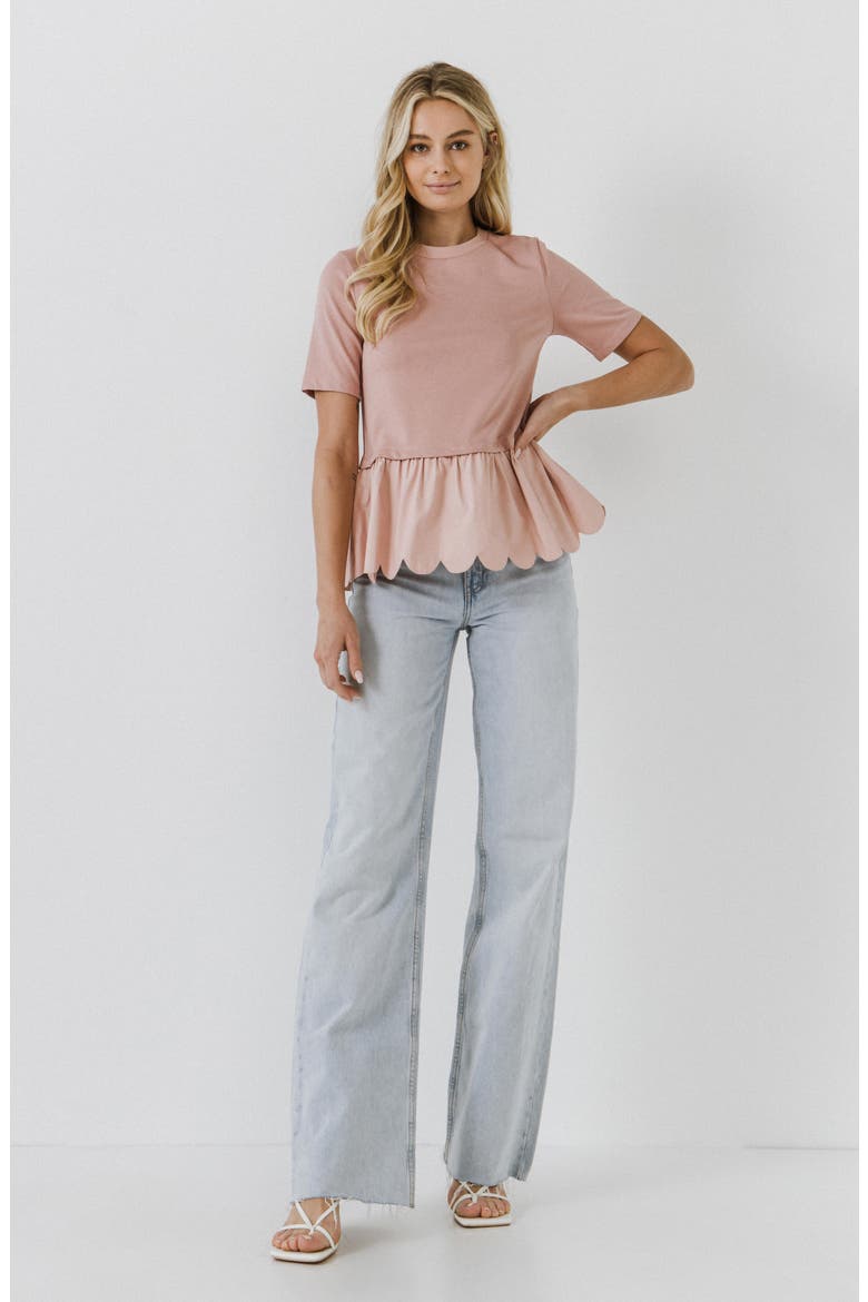 Mixed Media Scallop Peplum Cotton Top, Alternate, color, DUSTY PINK