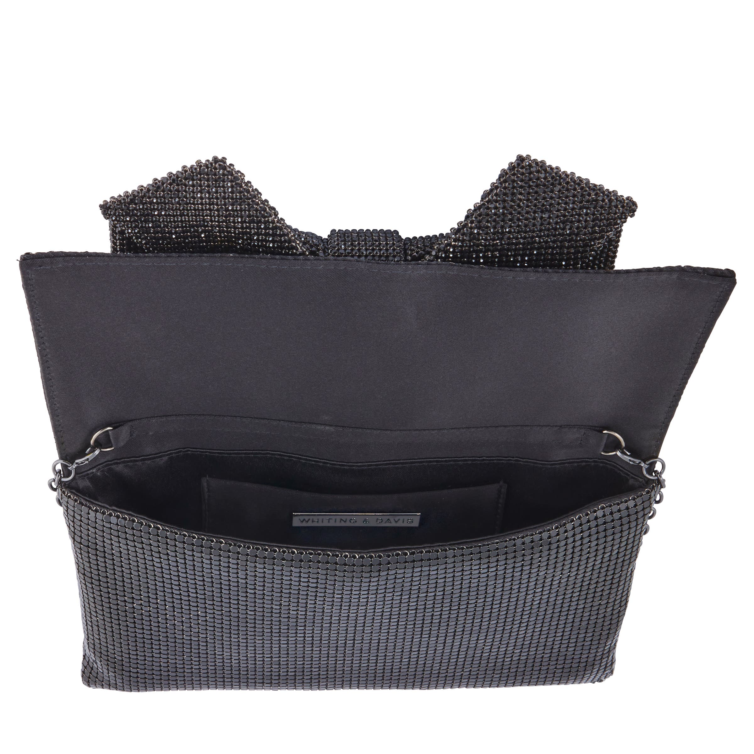 Whiting 
Davis Gemma Crystal Bow Clutch, Alternate, color, Black
