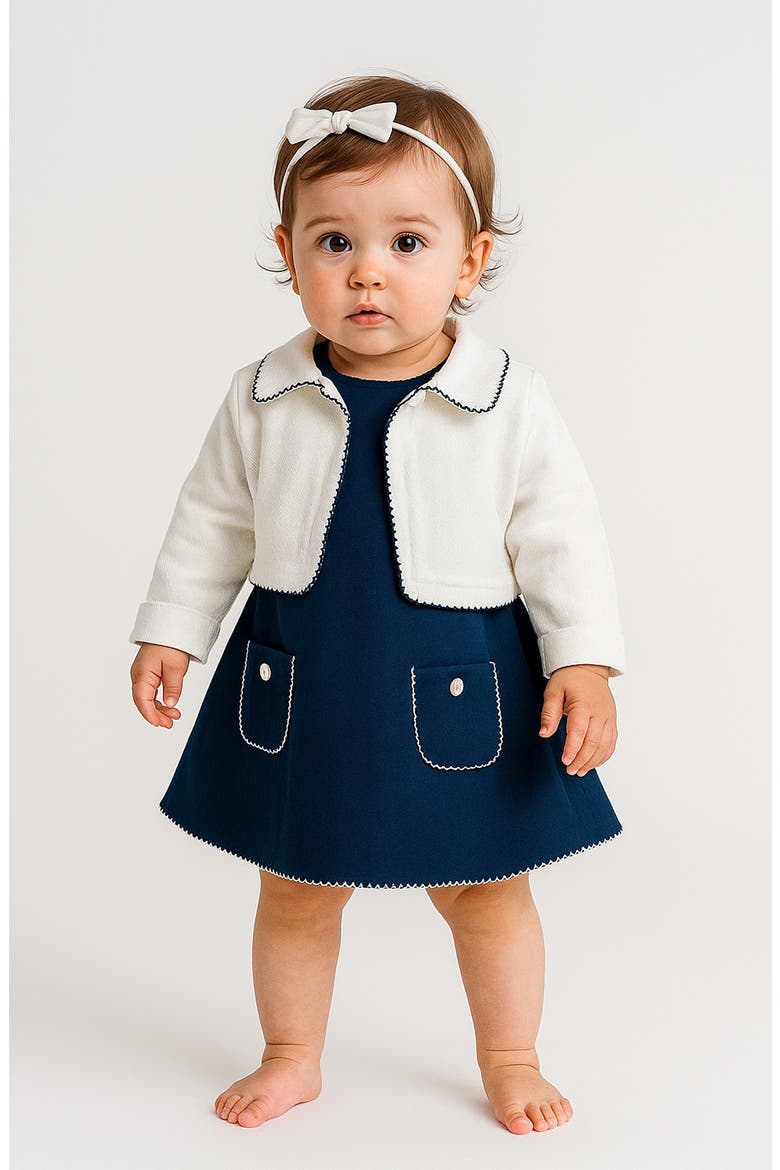 Embroidered Cotton Jacket, Dress & Bloomers Set, Alternate, color, BLUE