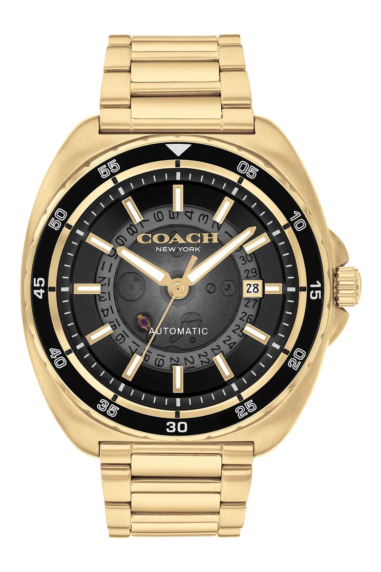 Charter Automatic Bracelet Watch, 44.5mm, Main, color, BLACK/ YELLOW GOLD