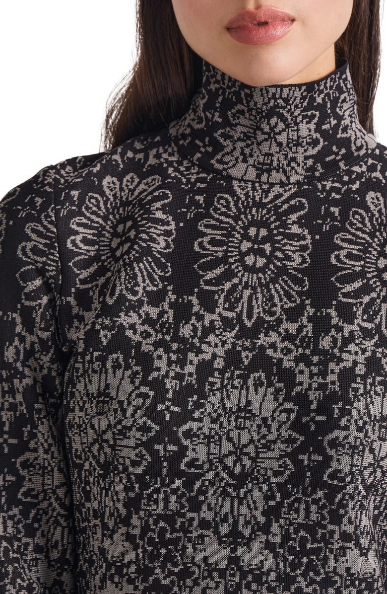 Misook Medallion Pattern Knit Mock Neck Tunic, Alternate, color, 