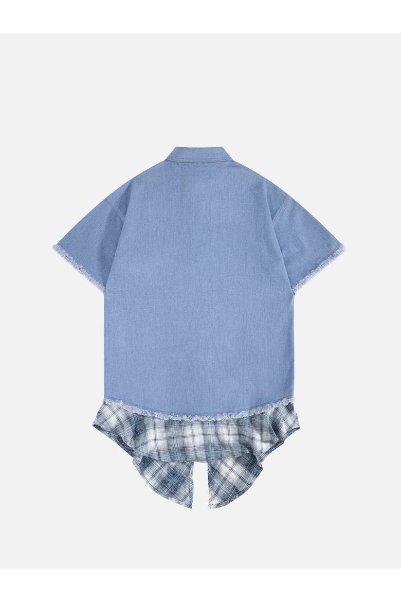 Denim Layered Short Sleeve Shirt, Alternate, color, Blue