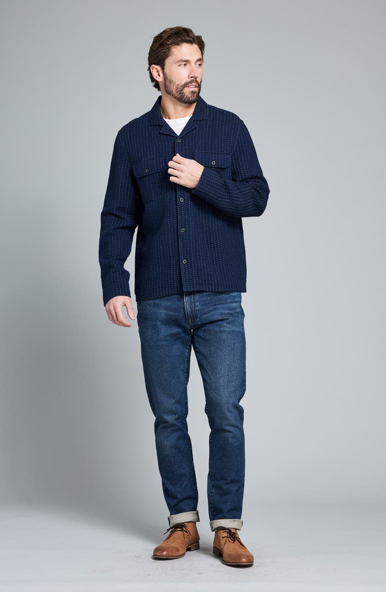 Billy Reid Pin Dot Cotton Dobby Overshirt, Alternate, color, Carbon Blue