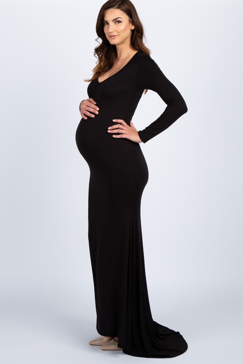 Long Sleeve Photoshoot Maternity Gown/Dress, Alternate, color, Black