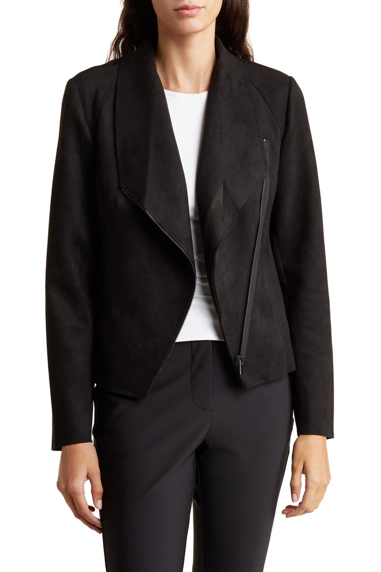 Faux Leather Draped Moto Jacket, Main, color, BLACK