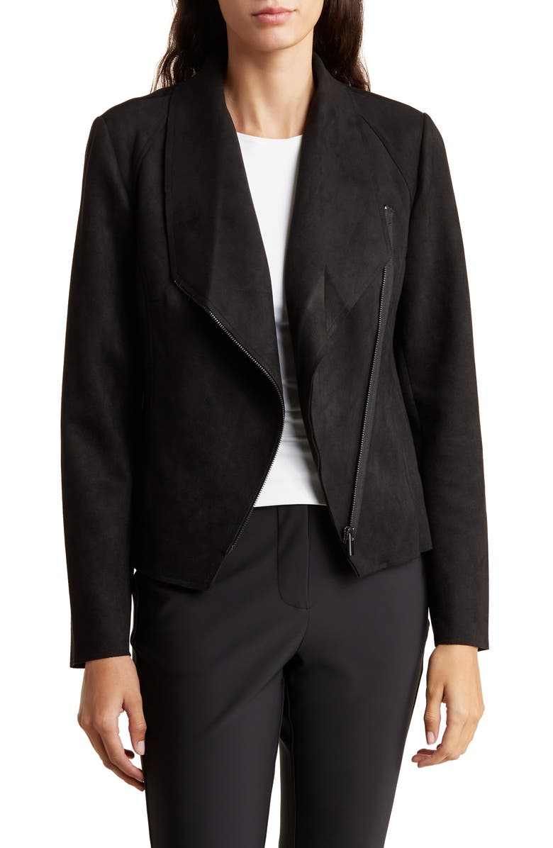 T Tahari Faux Leather Draped Moto Jacket, Main, color,