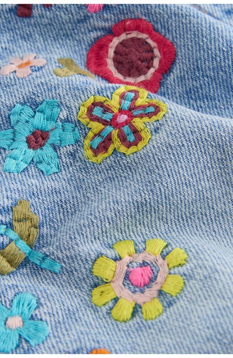 NEXT Kids' Embroidered Floral Denim Shorts, Alternate, color, Blue