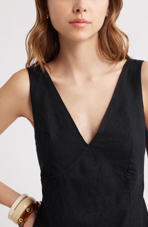Open Edit Sleeveless Linen Blend Minidress In Black