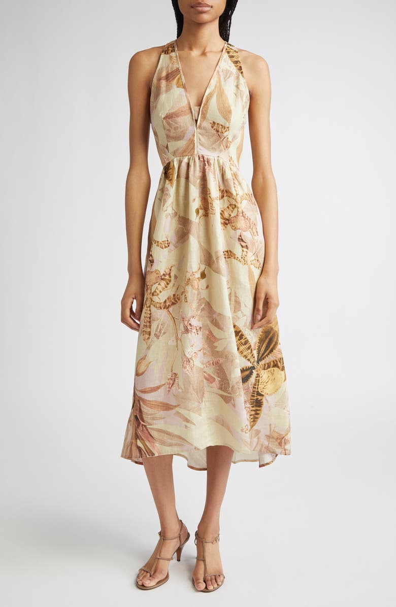 Reiss NYBG Anna Fit & Flare Linen Halter Dress, Main, color, Neutral