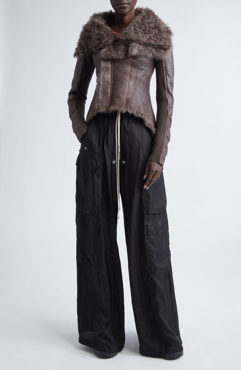 Rick Owens Sphinx Naska Genuine Shearling Moto Jacket, Alternate, color, Dark Dust