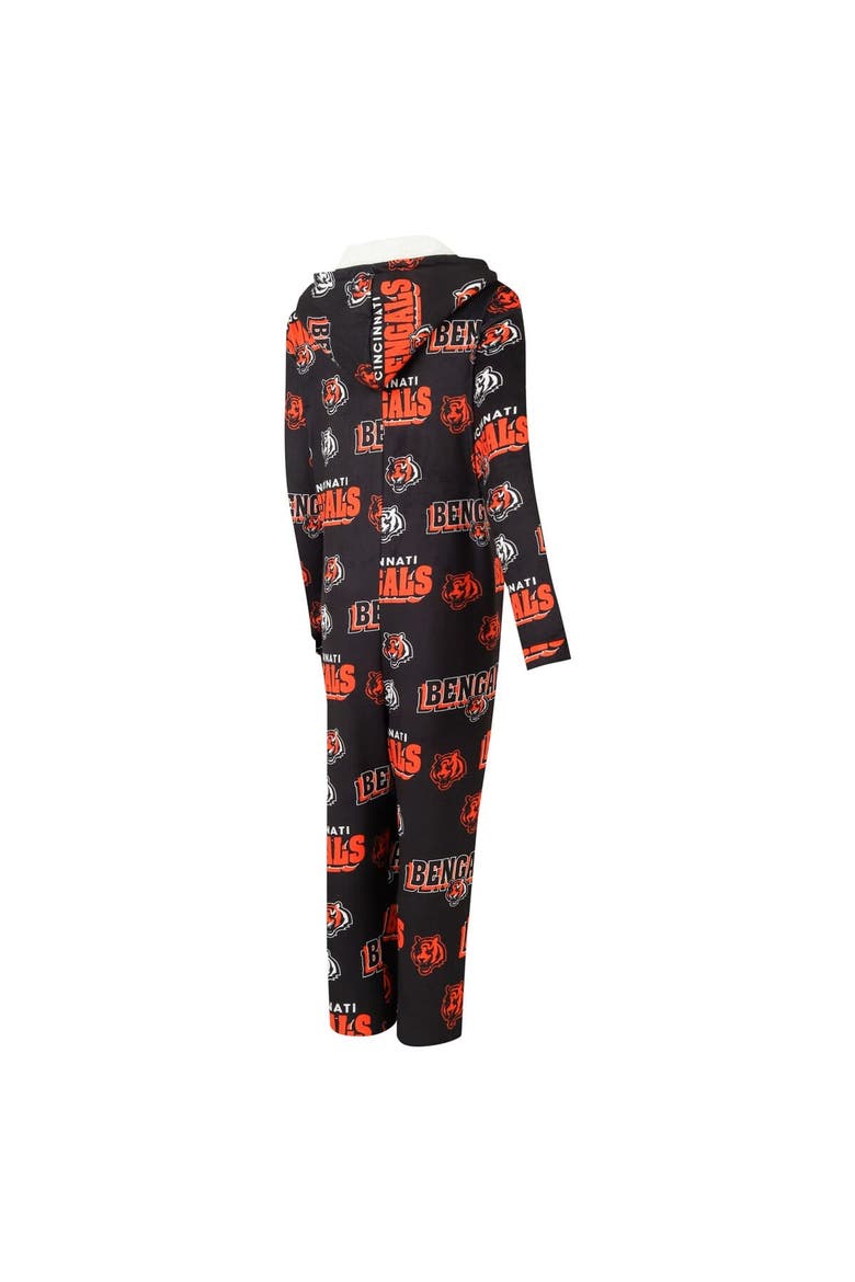 Women's Concepts Sport Black Cincinnati Bengals  Roadway Allover Print Microfleece Full-Zip Union Suit, Alternate, color, Black