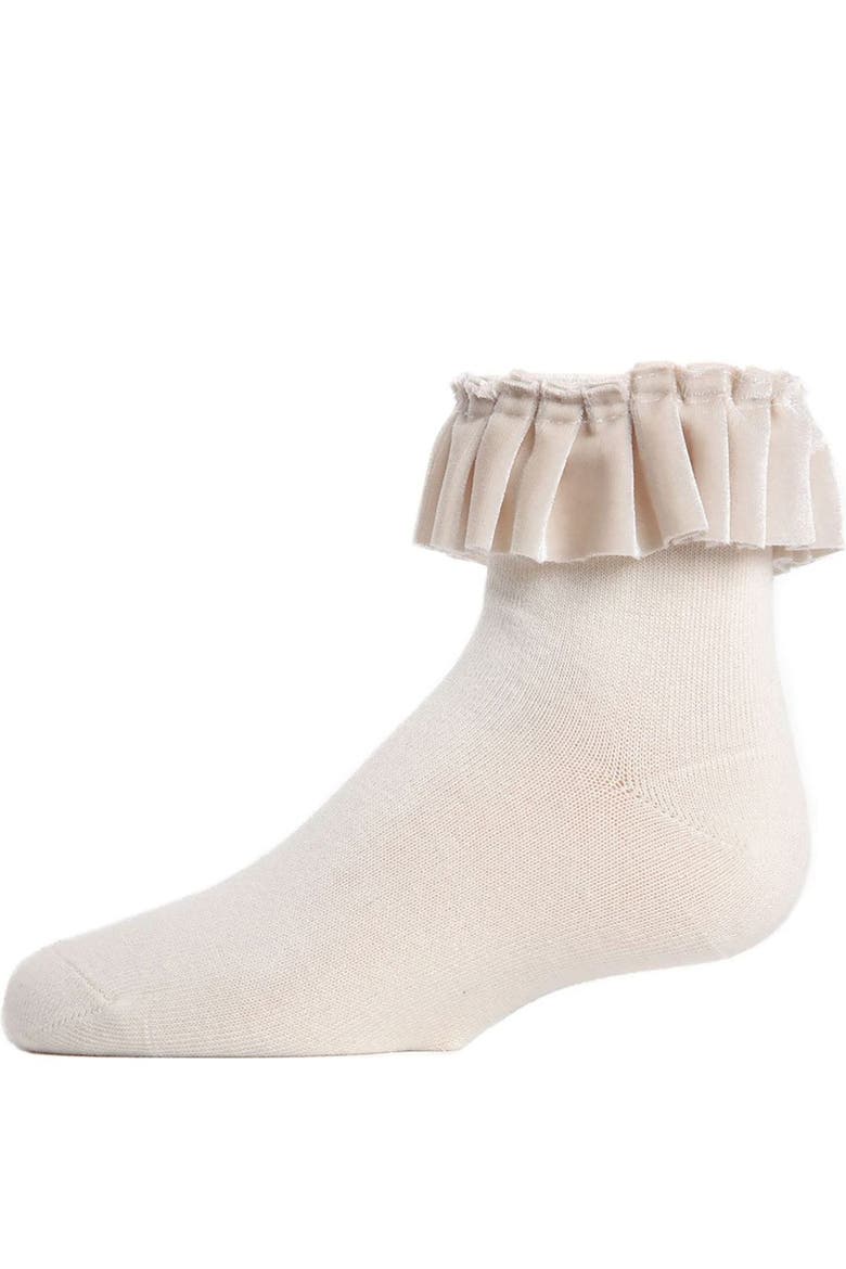 Velvet Pleated Anklet Socks, Main, color, Winter White