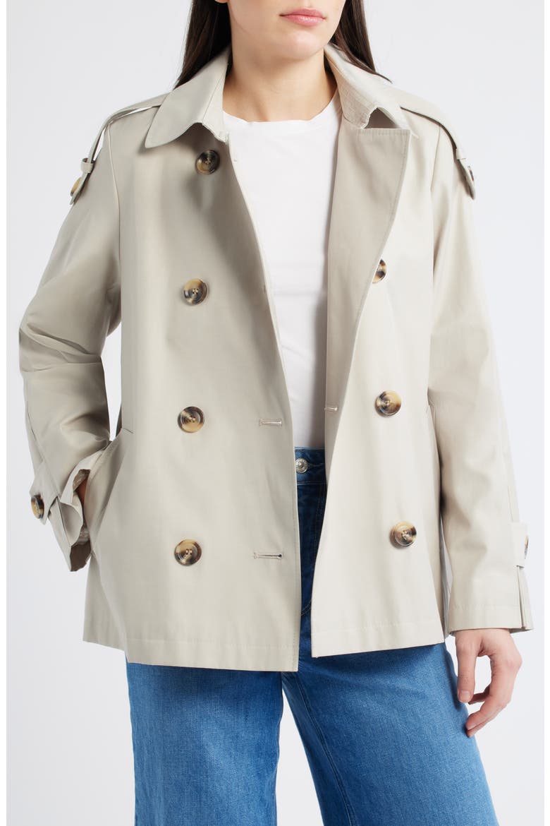 Double Breasted Water Repellent Swing Jacket, Alternate, color, BIRCH