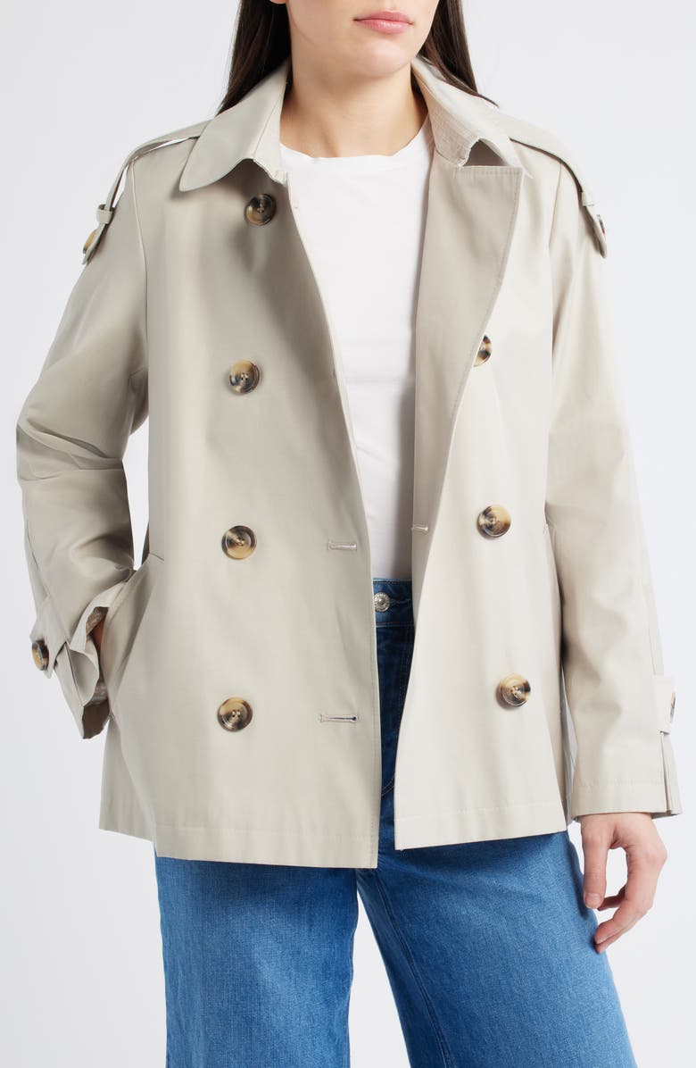 Sam Edelman Double Breasted Water Repellent Swing Jacket, Alternate, color, Birch