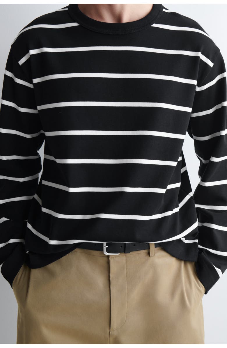 COS Relaxed Jersey Interlock Long-Sleeved T-Shirt, Alternate, color, Black / Striped