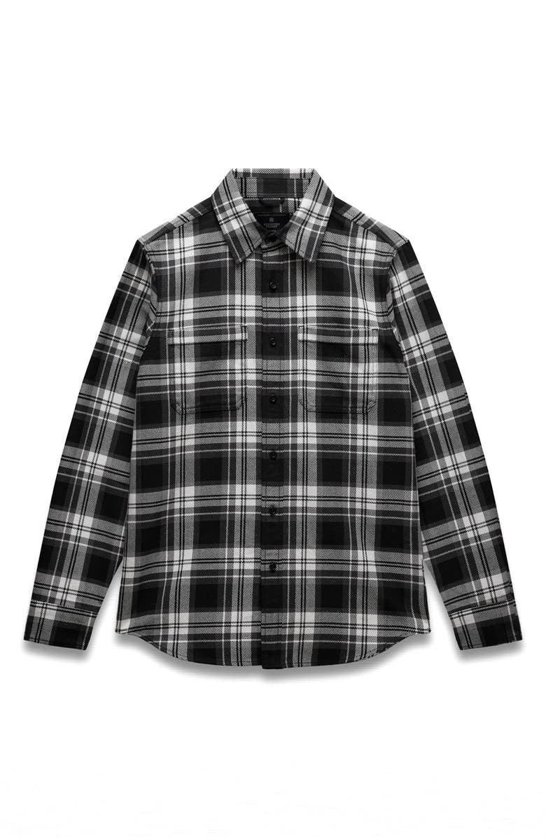 Reigning Champ Union Plaid Cotton Button-Up Shirt, Alternate, color, White/Black