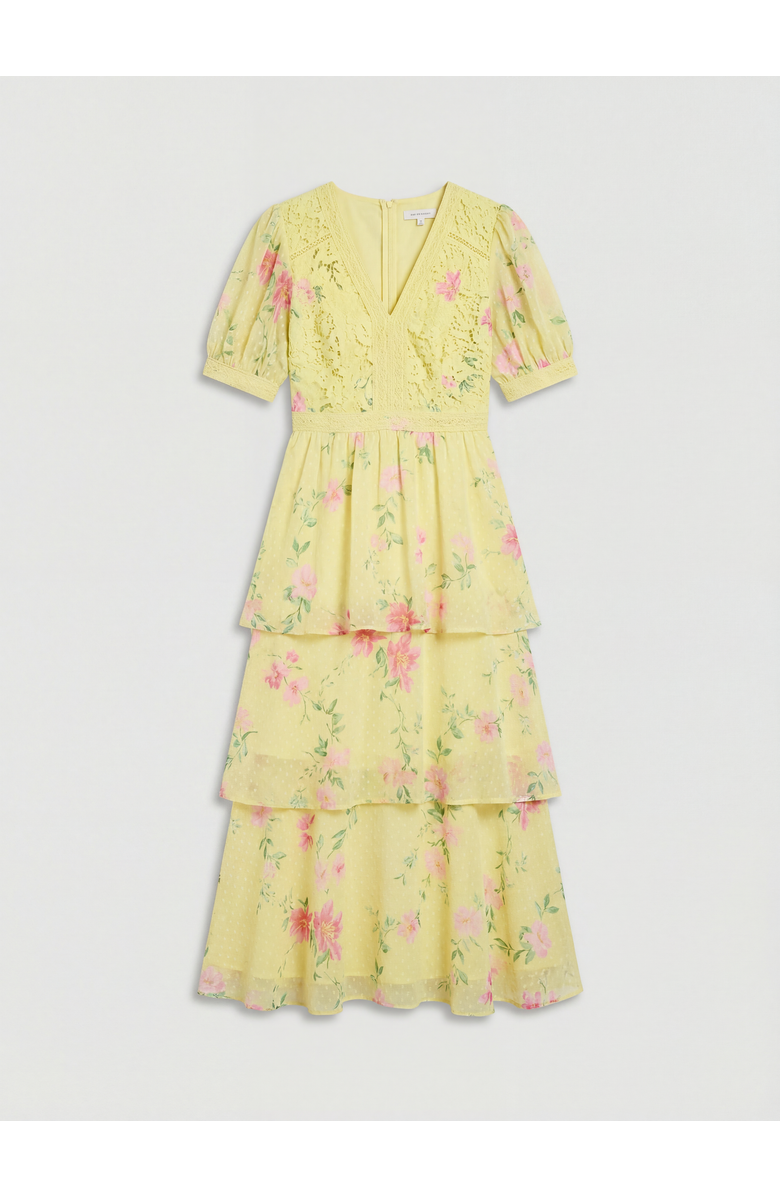 Oasis Lace Bodice Tiered Midi Dress, Alternate, color, Chartreuse