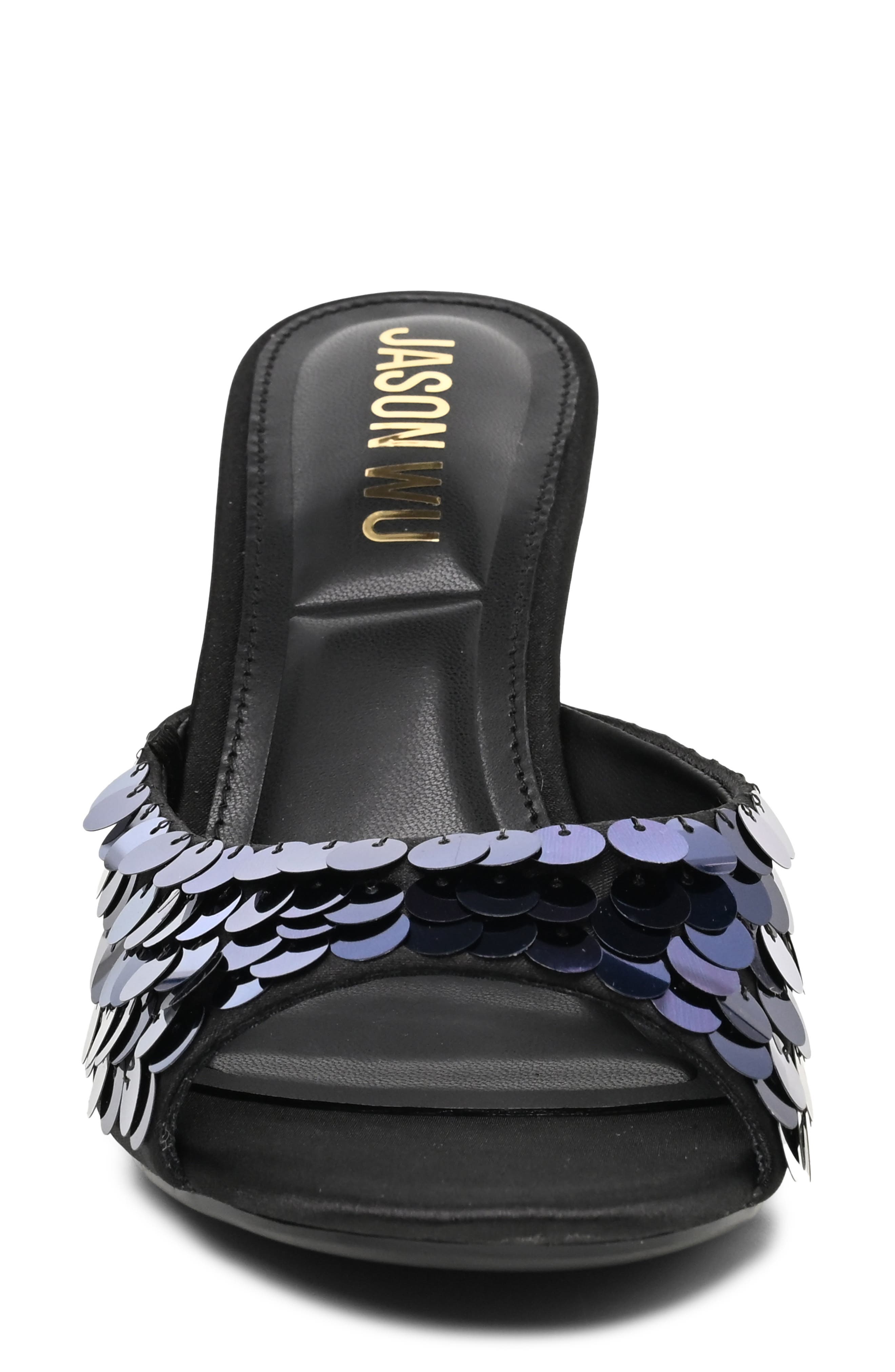 Caddey Embellished Slide Sandal, Alternate, color, BLACK SATIN