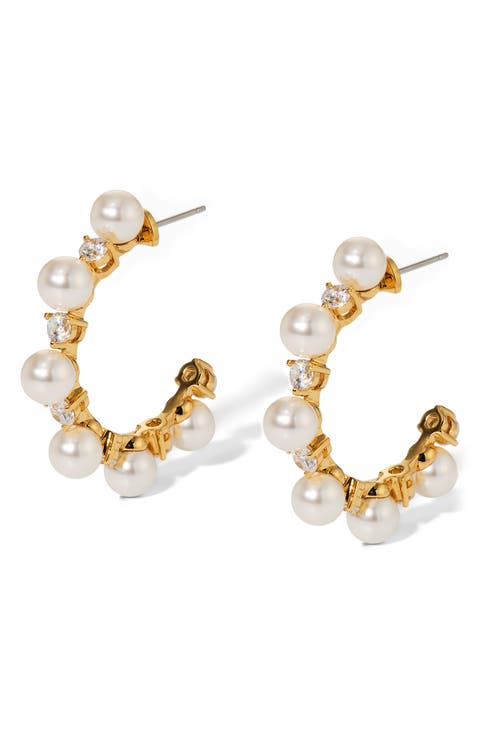 Cubic Zirconia & Faux Pearl Hoop Earrings