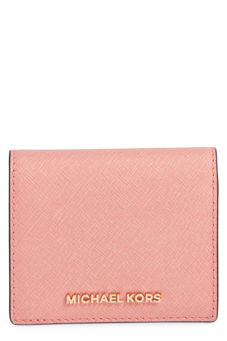 'Jet Set' Saffiano Leather Wallet, Main, color, PALE PINK/ GOLD