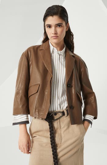 【関税&送料込】Brunello Cucinelli Brown Leather Overshirt J Brunello Cucinelli Leather outerwear | Nordstrom