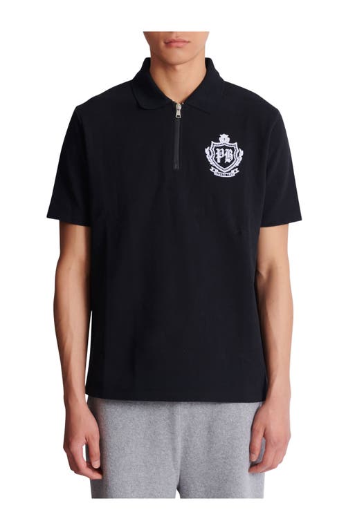 Balmain Short Sleeve Zip Collar Polo Shirt In Black