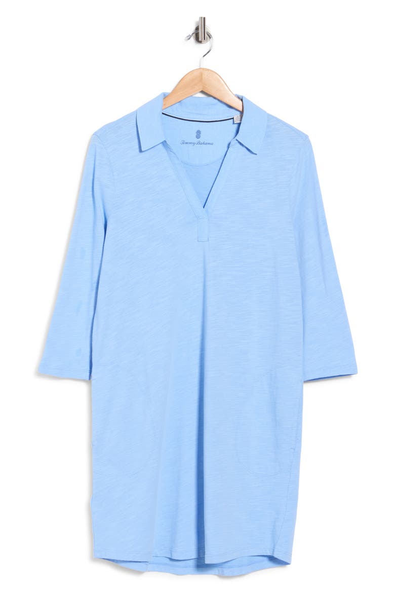 Ashby Isles Long Sleeve Cotton Jersey Polo Dress, Alternate, color, LT SKY