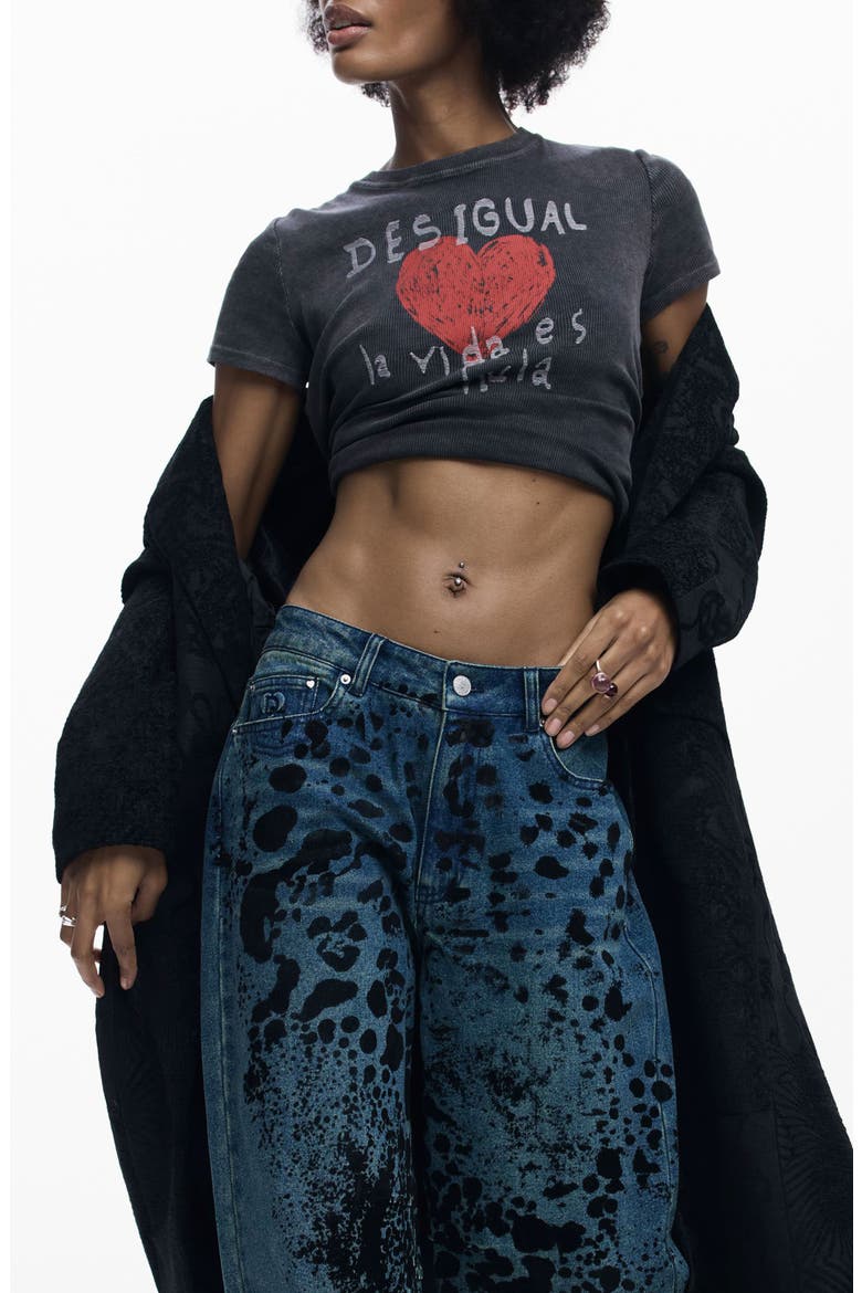 Abstract Print Barrel Leg Jeans, Alternate, color, DARK BLUE