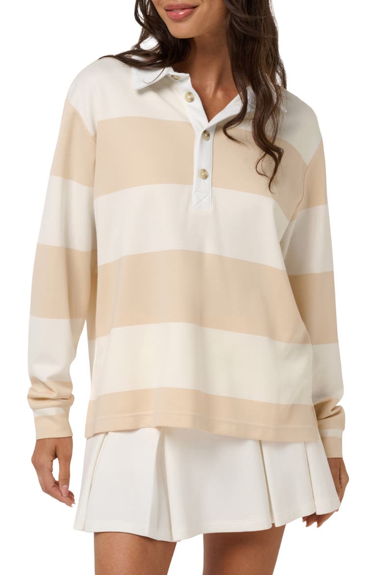 Striped Performance Rugby Polo, Main, color, BRAZILIAN SAND STRIPE
