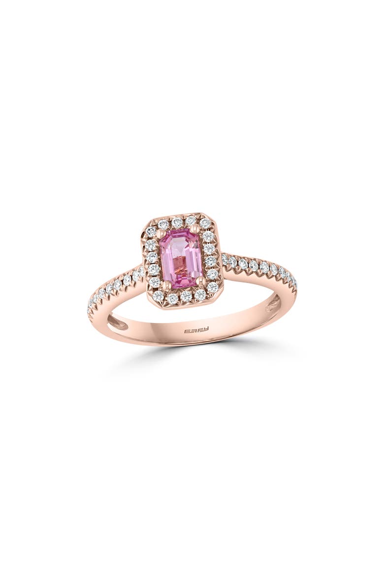 14K Rose Gold Pink Sapphire & Diamond Halo Ring - 0.28ct., Main, color, PINK