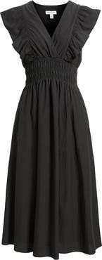 Nordstrom Flutter Sleeve Smocked Waist Midi Dress