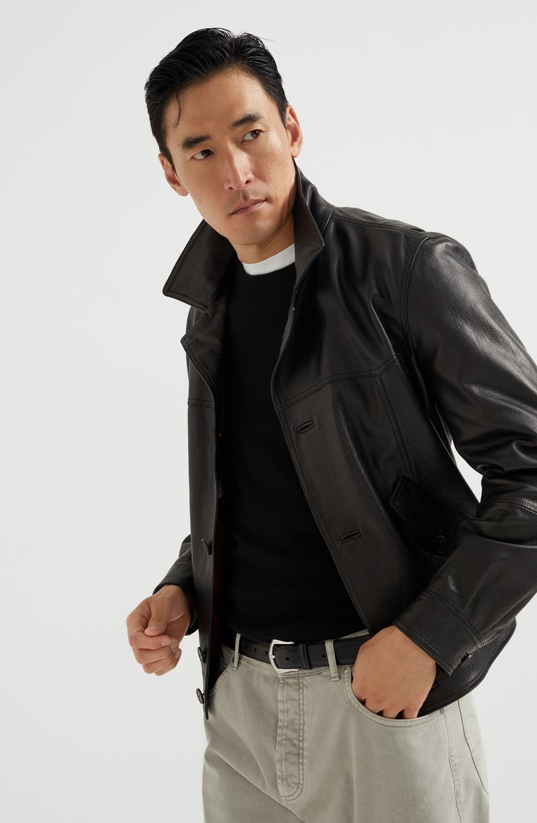 Brunello Cucinelli Grained leather jacket, Alternate, color,