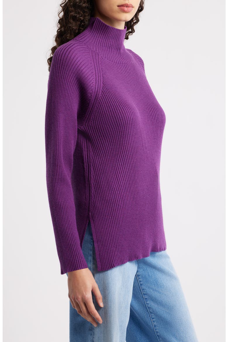 Rib Turtleneck Wool Sweater, Alternate, color, DAHLIA