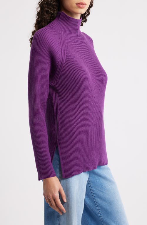 Eileen Fisher Rib Turtleneck Wool Sweater In Purple