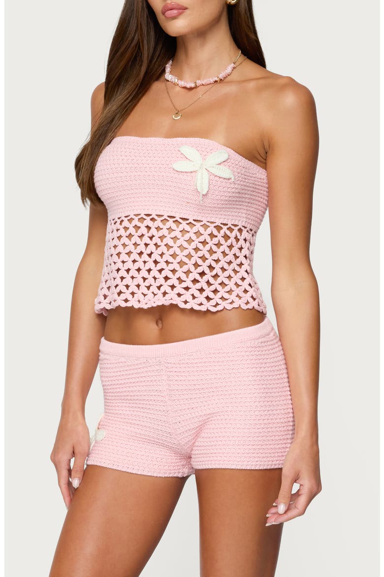 Tahna Flower Crochet Strapless Top, Alternate, color, PINK
