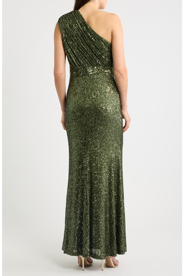 Sequin One-Shoulder Gown, Alternate, color, OLIVE