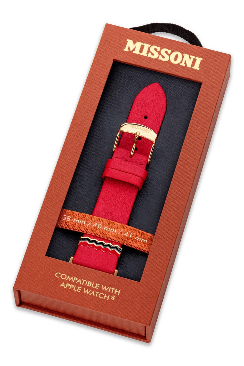 Zigzag 22mm Leather Apple Watch® Watchband, Alternate, color, RED