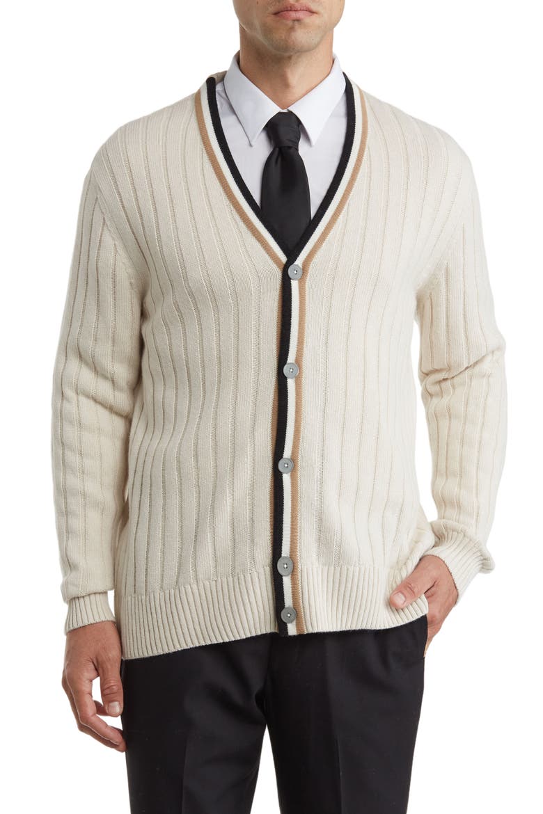 Losilvio Wool Blend Rib Cardigan, Main, color, OPEN WHITE