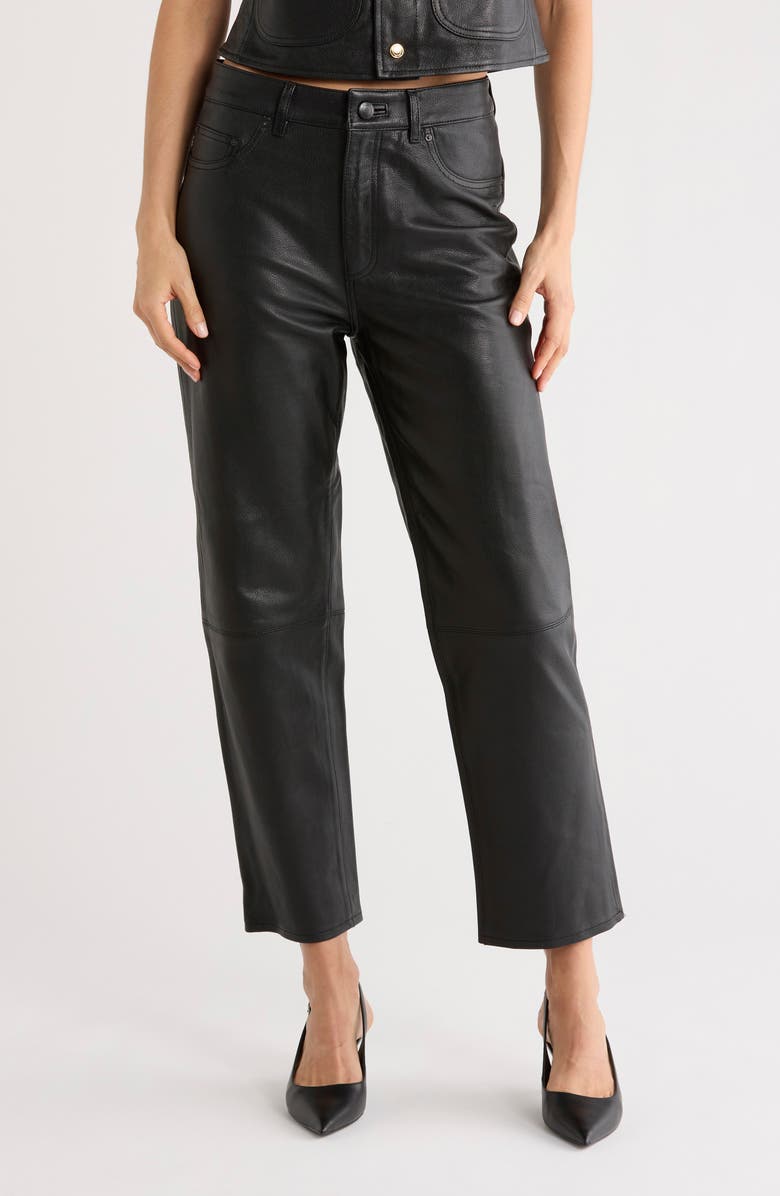 DL1961 Patti Leather Ankle Straight Leg Pants, Main, color, Obsidian