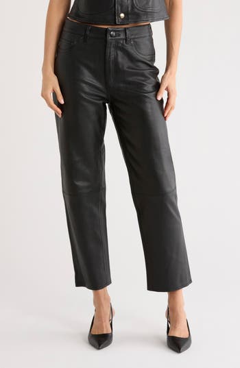 Dl1961 Patti Leather Ankle Straight Leg Pants In Black