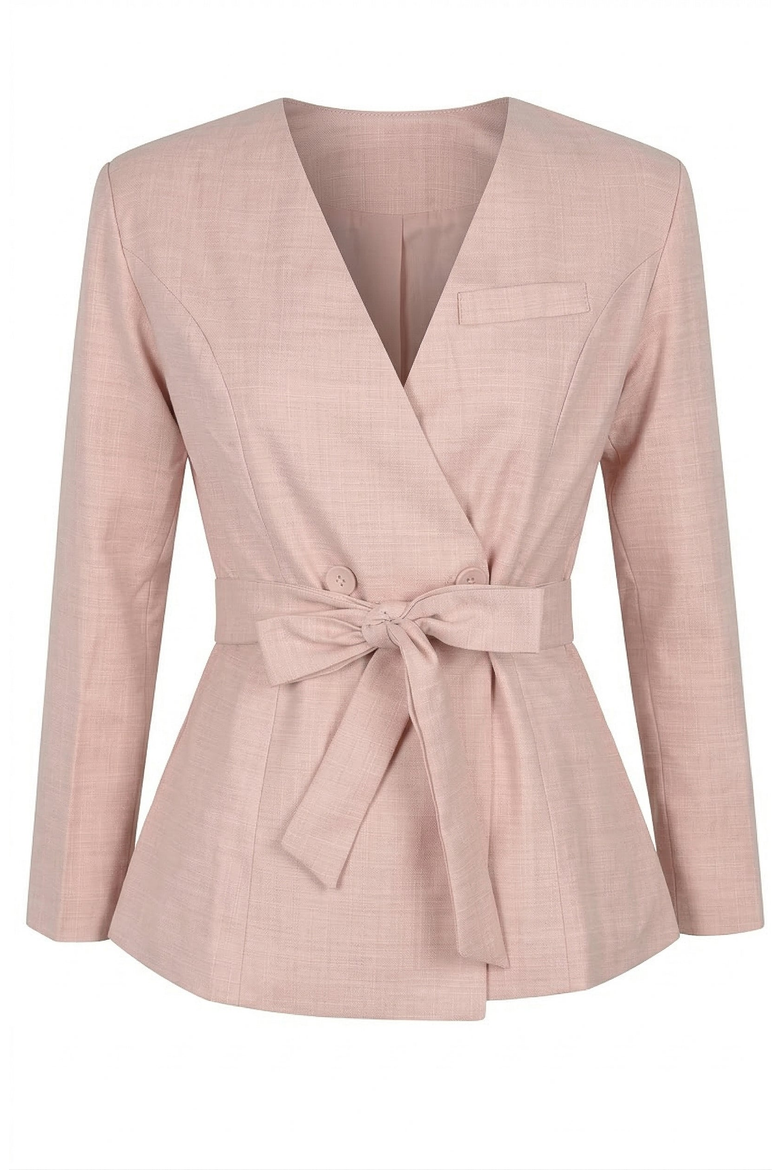 Wrap Blazer with Waist Tie Belt, Alternate, color, Dusty Pink