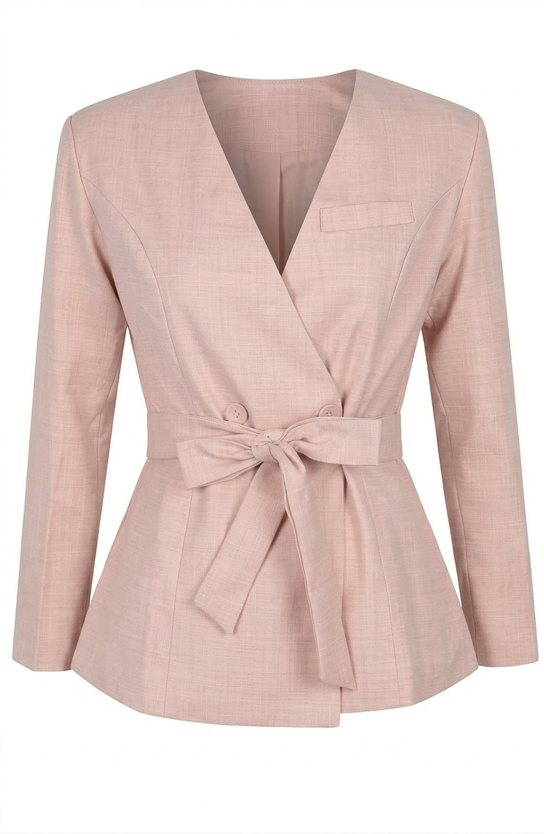 Modenaire Wrap Blazer with Waist Tie Belt, Alternate, color, Dusty Pink