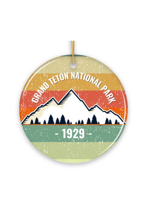Grand Teton Retro Stripe Mountain Ornament - Version 2
