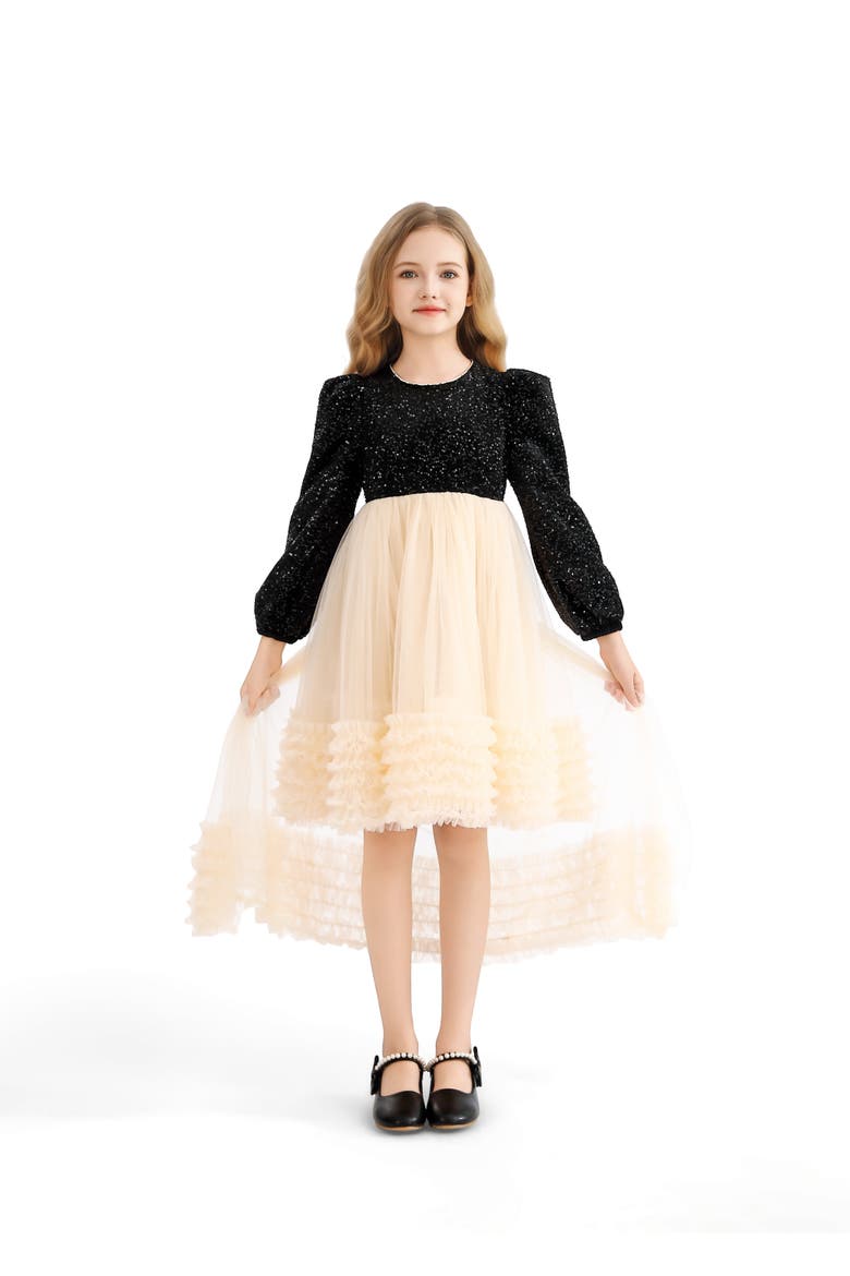 Glitter Bow-Back Tulle Gown, Alternate, color, Black