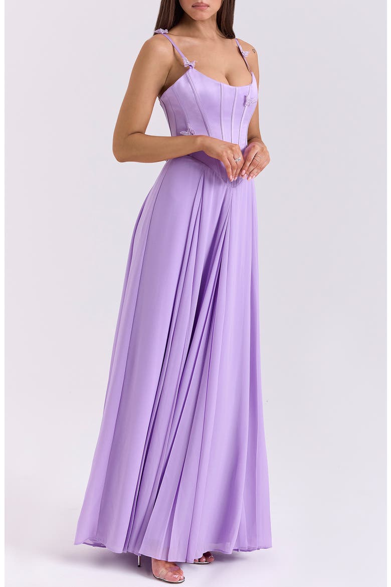 Pascha Butterfly Appliqué Corset Maxi Dress, Alternate, color, SHEER LILAC