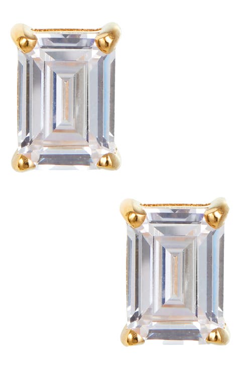 Vermeil Sterling Silver Emerald Cut CZ Box Stud Earrings