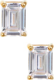 SAVVY CIE JEWELS Vermeil Sterling Silver Emerald Cut CZ Box Stud Earrings