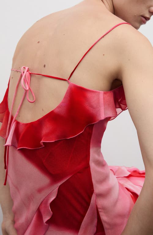 Mango Ruffle Chiffon Maxi Dress In Pink