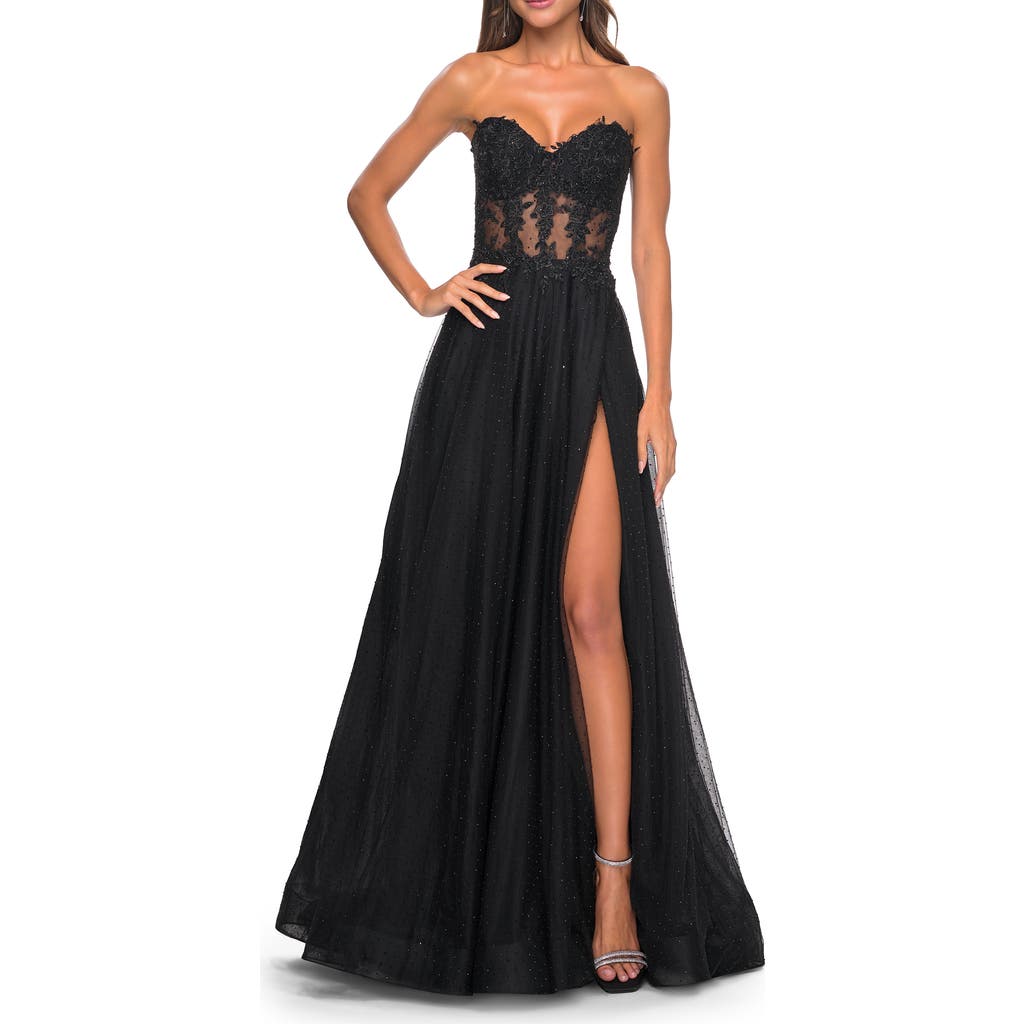 La Femme A-line Tulle Ballgown With Lace Illusion Bodice
